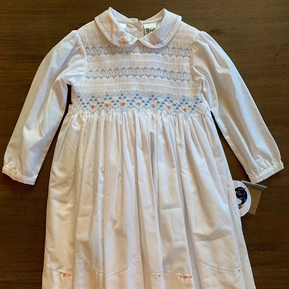 SARAH LOUISE -  Smocked Peter Pan Collar With Flower Detail Dress - Ivory main image 1